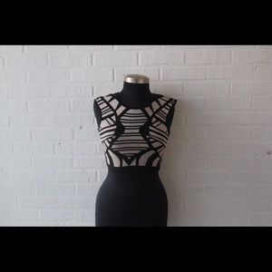 Black & Tan Printed Sweater Crop Top